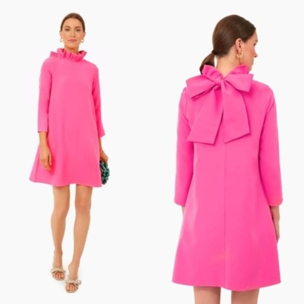Tuckernuck Pomander Place Daphne Dress Hot Pink Ruffle Neck Bow Mod Retro Small